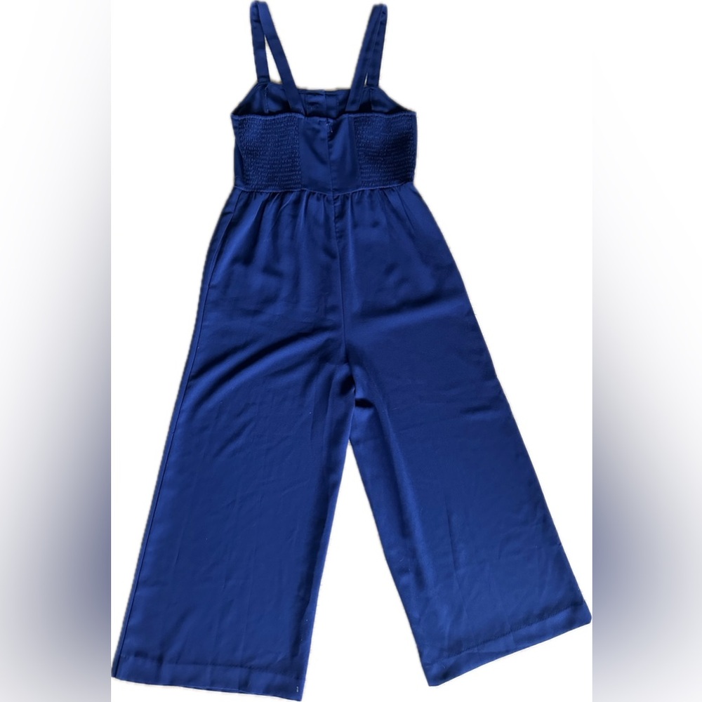Madewell Navy Blue Smocked Button-Front Crop Jumpsuit - Picture 12 of 14
